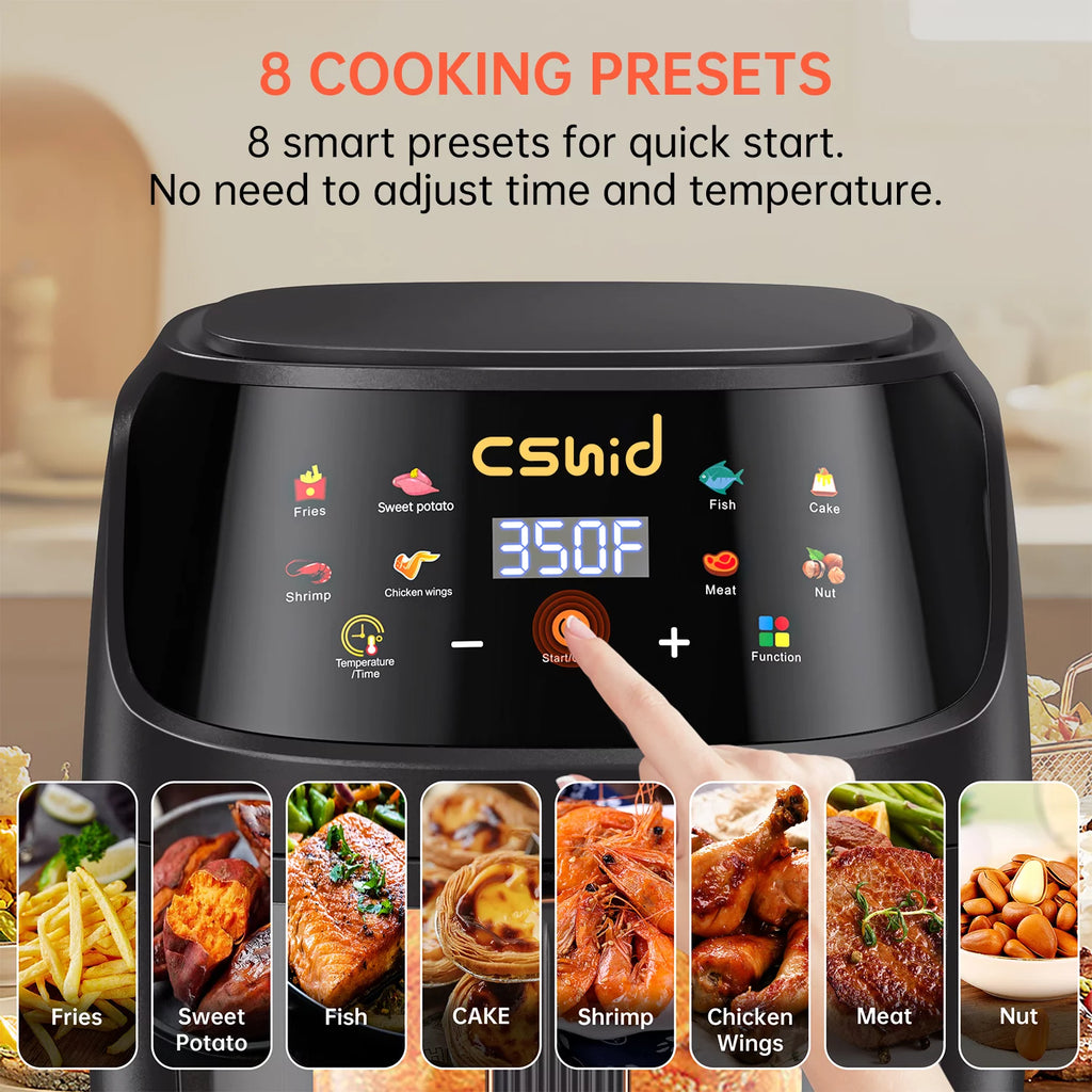 Air Fryer 7.4 QT Large Capacity Touch Screen Smart Fryers Household Multi-Function Window Visible Air Fryer That Crisps, Roasts, Reheats, & Dehydrates,Including Air Fryer Paper Liners 50Pcs,Black