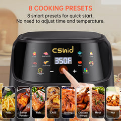 Air Fryer 7.4 QT Large Capacity Touch Screen Smart Fryers Household Multi-Function Window Visible Air Fryer That Crisps, Roasts, Reheats, & Dehydrates,Including Air Fryer Paper Liners 50Pcs,Black