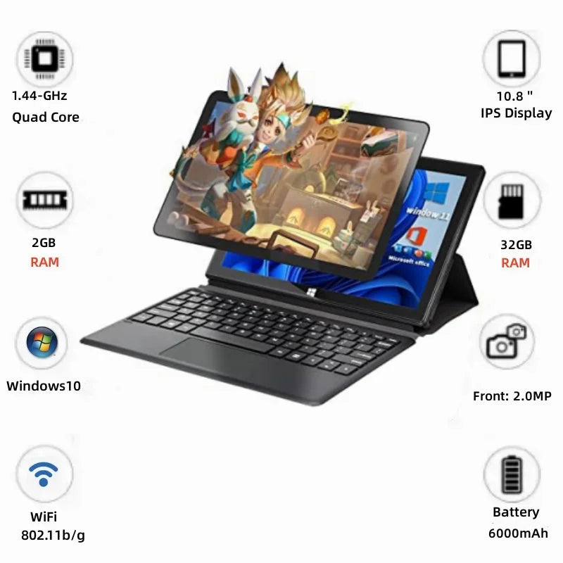 New 10.8 Inch Windows 10 Tablet 2GB RAM 32GB ROM 64-Bit Hdmi-Compatible 1366 X 768 IPS Micro USB 6000Mah Fast Charging Tablets