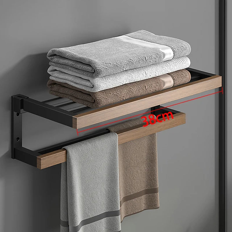Bathroom Hardware Set, Black Wood Bath Accessories Wall Mounted Towel Rack,Towel Bar,Toilet Brush,Towel Hooks,Paper Holder