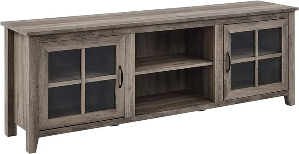 2 Glass Door TV Stands Stand for up to 80 Inches, 70 Inch,Living Room Furniture Dark Walnut TV Stands