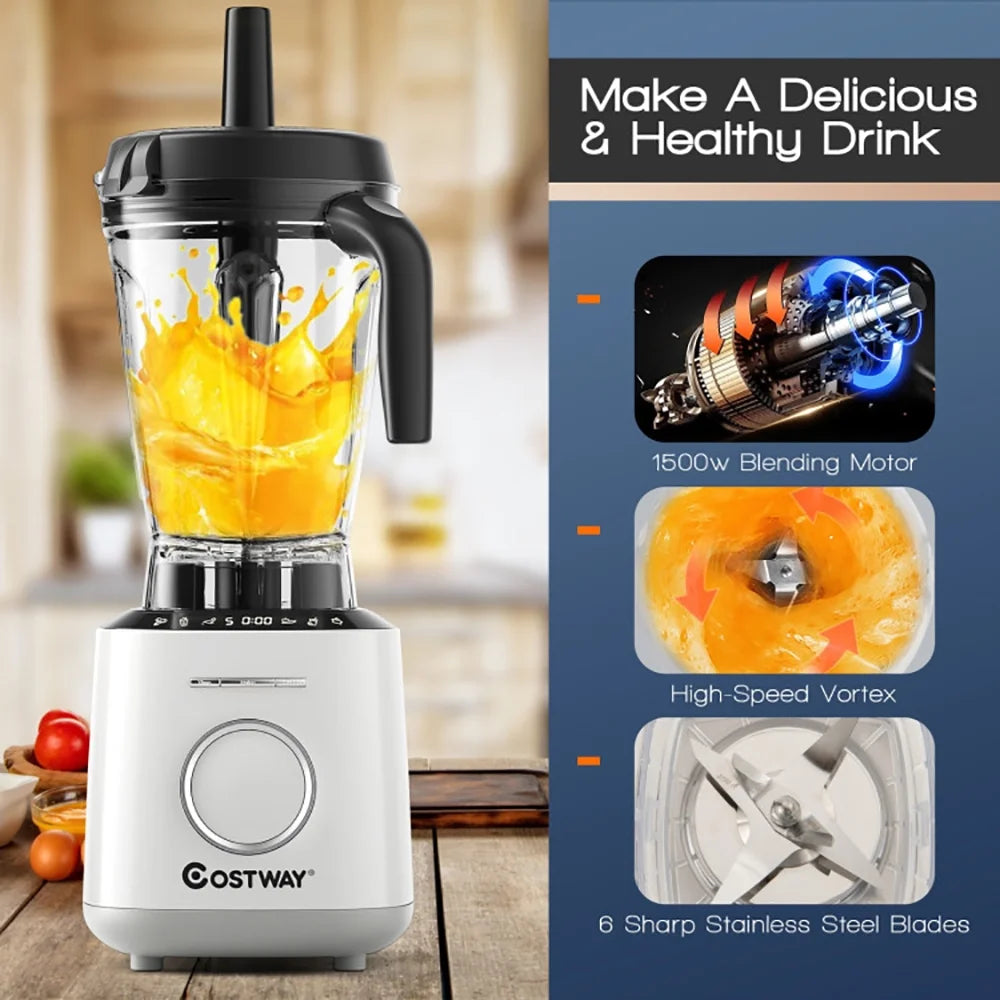 1500W Countertop Smoothies Blender with 10 Speed and 6 Pre-Setting Programs, Easy to Clean, Liquor Alcohol Drink Dispenser for Parties Home Bar Use