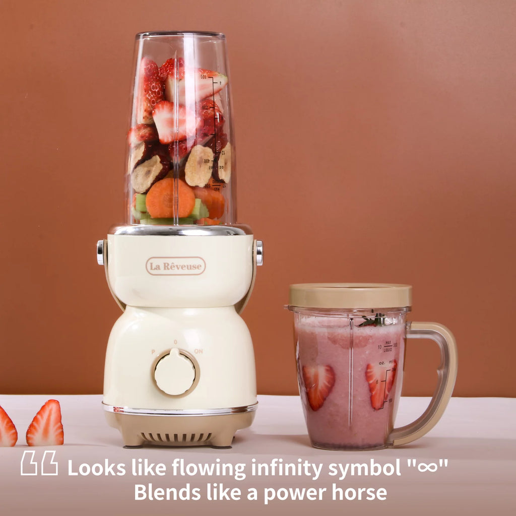 Personal Size Blender 300 Watts for Shakes Smoothies Seasonings Sauces with 17 Oz Cup / 10 Oz Mug,Retro Style