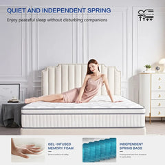Mattress, Gel Memory Foam Mattresses, Individually Inner Spring Hybrid Mattresses, 12 Inch Mattress
