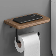 Bathroom Hardware Set, Black Wood Bath Accessories Wall Mounted Towel Rack,Towel Bar,Toilet Brush,Towel Hooks,Paper Holder