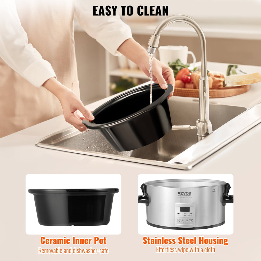 Slow Cooker 6QT 240W Electric Cooker Pot 3-Level Heat Settings 20H Timer