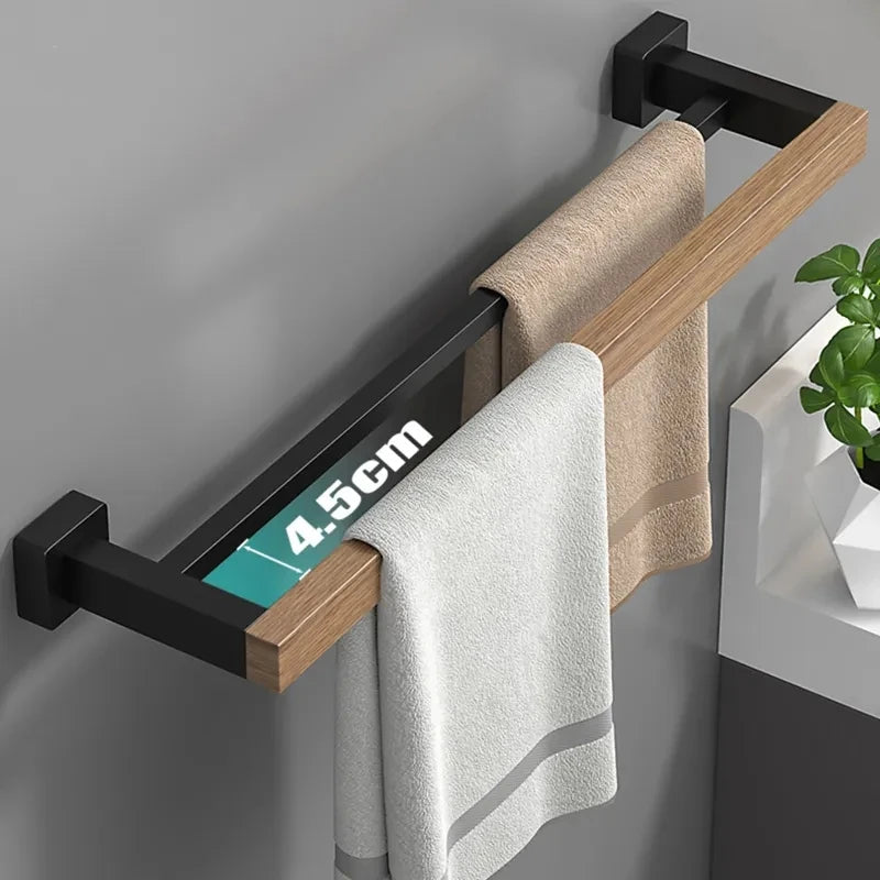 Bathroom Hardware Set, Black Wood Bath Accessories Wall Mounted Towel Rack,Towel Bar,Toilet Brush,Towel Hooks,Paper Holder