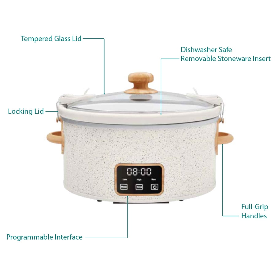 6 QT Slow Cooker, Locking Lid, Digital, Linen Speckle, Model PW8400778514-5