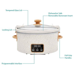 6 QT Slow Cooker, Locking Lid, Digital, Linen Speckle, Model PW8400778514-5
