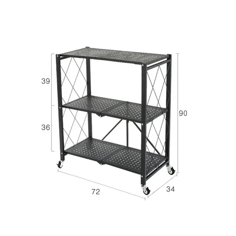Foldable Metal Storage Rack Multifunctional Living Room Shelf Multilayer Installation Free Kitchen Organizer Trolley Bookshelf