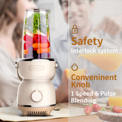 Personal Size Blender 300 Watts for Shakes Smoothies Seasonings Sauces with 17 Oz Cup / 10 Oz Mug,Retro Style