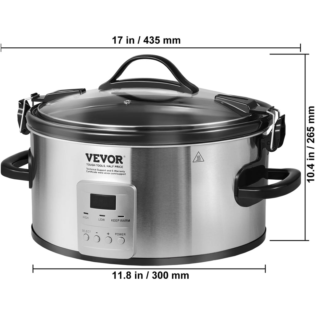 Slow Cooker 6QT 240W Electric Cooker Pot 3-Level Heat Settings 20H Timer