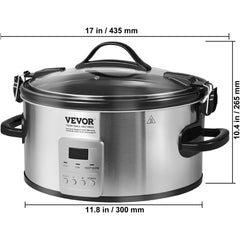 Slow Cooker 6QT 240W Electric Cooker Pot 3-Level Heat Settings 20H Timer