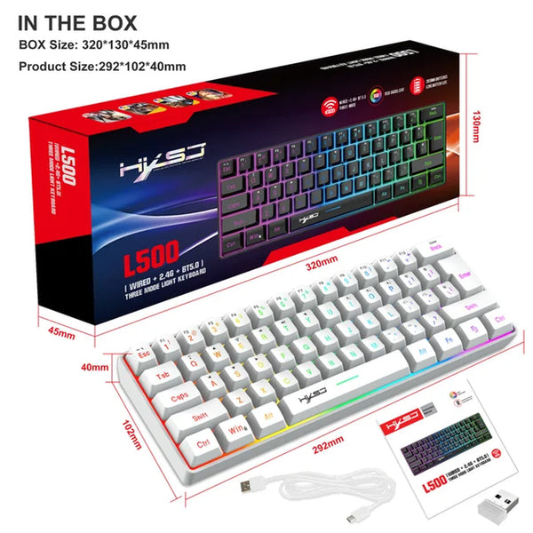 L500 Gaming Keyboard 61 Keys Compact Wireless Connection Computer Keyboard with RGB Lighting Keyboard for Laptop PC