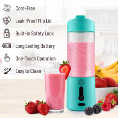 Portable Blender USB Rechargeable Personal Juicer Ice Crushing Fruit Juice Mixer for Shakes and Smoothies Ocean Aqua