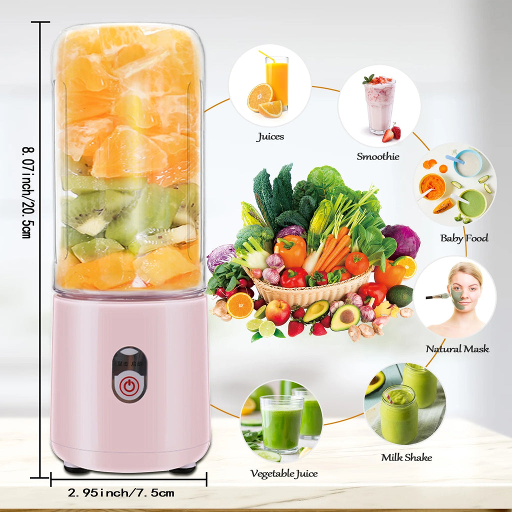Personal Blender for Smoothies and Juicer Chargable Portable Small Bullet Blender for Shakes, Pink
