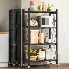 Foldable Metal Storage Rack Multifunctional Living Room Shelf Multilayer Installation Free Kitchen Organizer Trolley Bookshelf