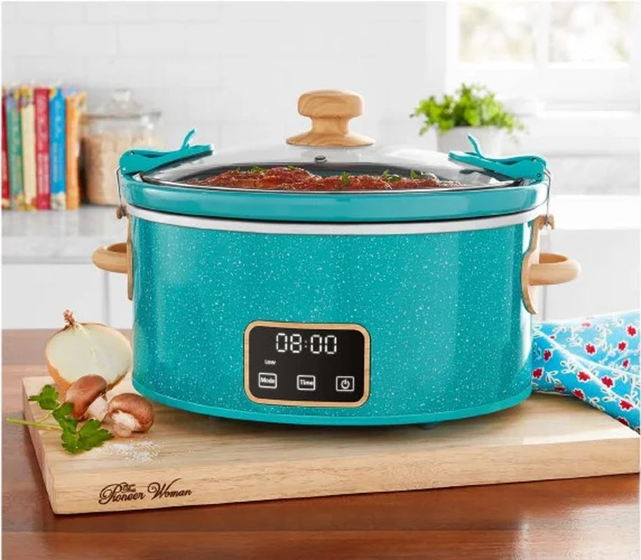 6 QT Slow Cooker, Locking Lid, Digital, Color Teal, Model PW8400778514-6