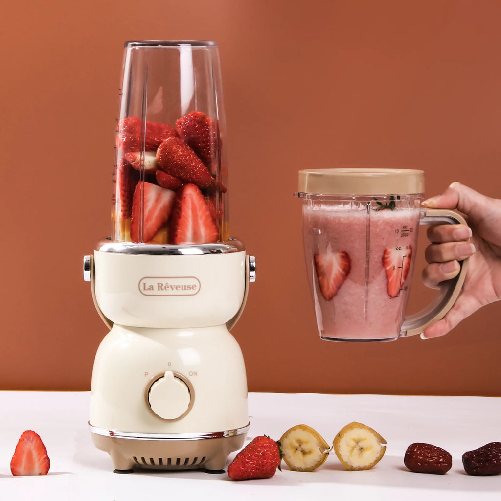 Personal Size Blender 300 Watts for Shakes Smoothies Seasonings Sauces with 17 Oz Cup / 10 Oz Mug,Retro Style