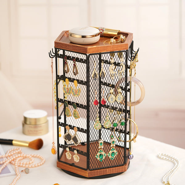 6-Angle Cage Rotating Jewelry Storage Display Stand