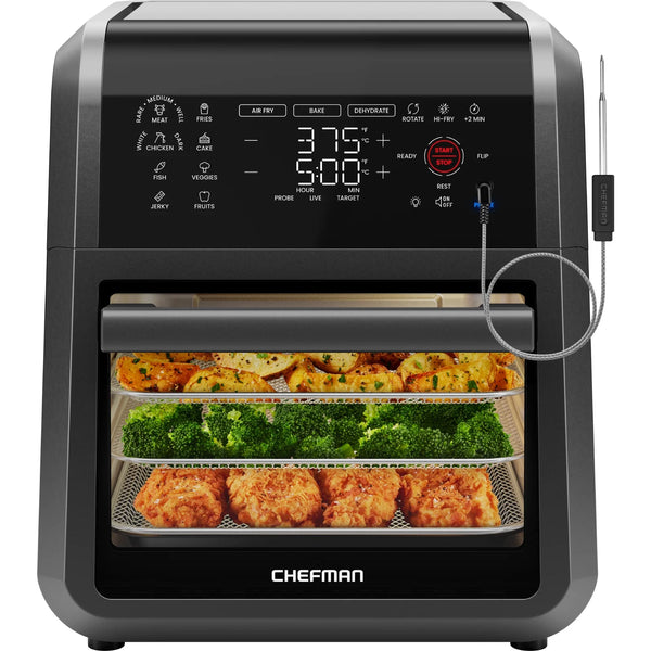 Exactemp 12 Quart 5-In-1 Air Fryer with Integrated Smart Thermometer, 28 Presets - Black, New