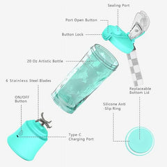 Personal Blender 20 Oz, Portable Blender for Shakes and Smoothies with Travel Cup Blue