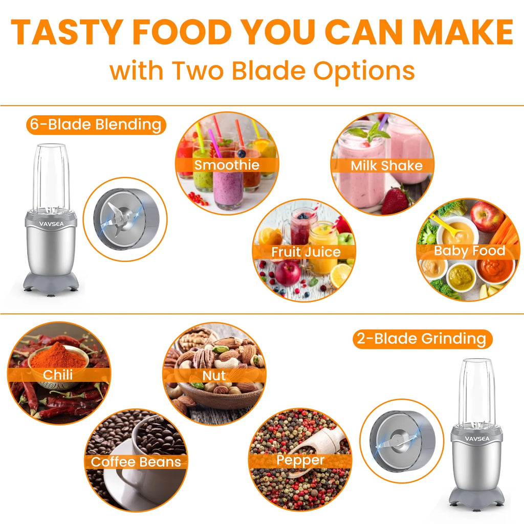 3-In-1 Smoothies Blender, 11 Pcs Countertop Blender for Shakes and Smoothies, BPA Free ,Silver Gray