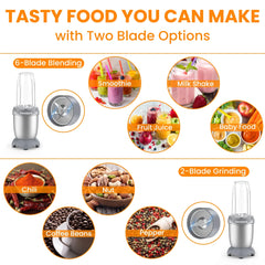 3-In-1 Smoothies Blender, 11 Pcs Countertop Blender for Shakes and Smoothies, BPA Free ,Silver Gray