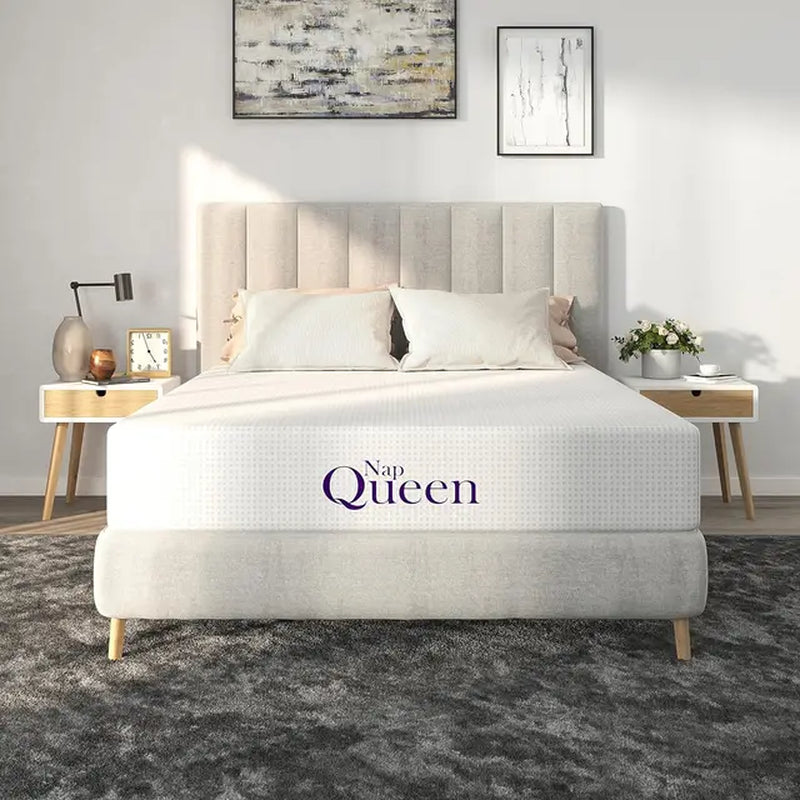 Napqueen 8 Inch Queen Size Mattress, Bamboo Charcoal Memory Foam Mattress, Bed in a Box, White