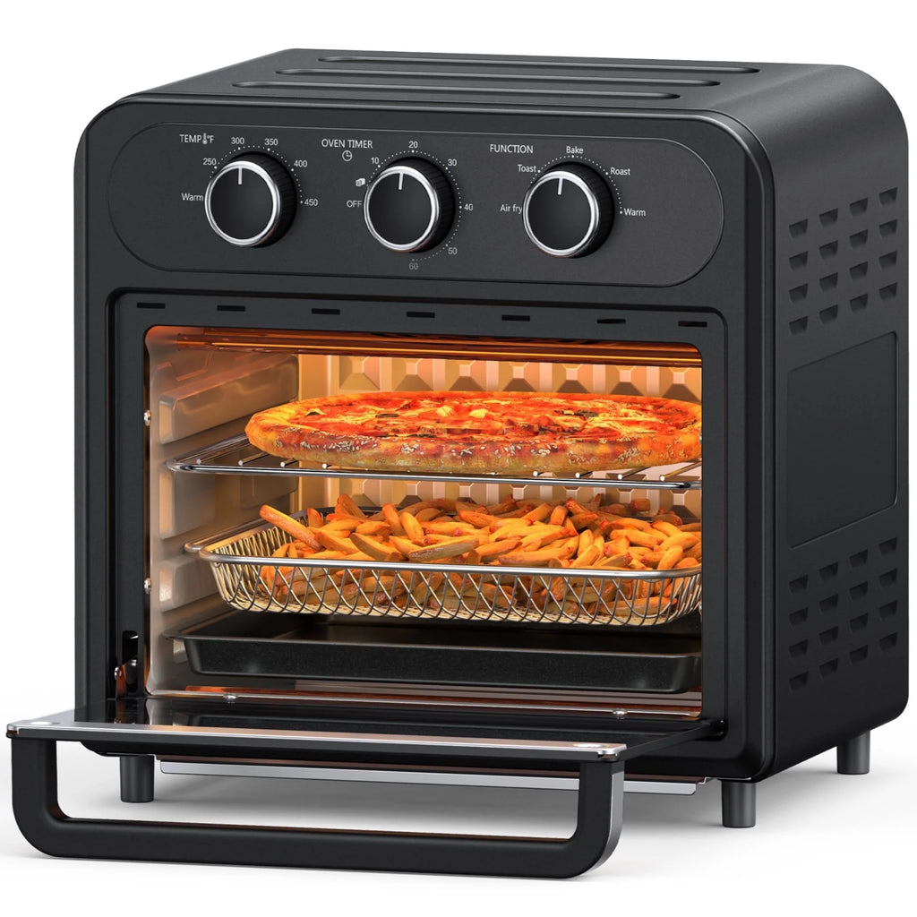 Air Fryer, 1700W 14.8 Quart, 5 in 1 Toaster Oven Countertop, Oil-Less Cooking, Stainless Steel, Black