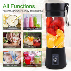 Portable Blender Cup,Electric USB Juicer Blender,Mini Blender Portable Blender for Shakes and Smoothies, Juice,380Ml, Six Blades Great for Mixing,Black
