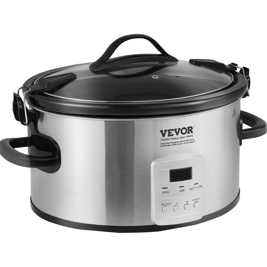 Slow Cooker 6QT 240W Electric Cooker Pot 3-Level Heat Settings 20H Timer