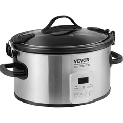 Slow Cooker 6QT 240W Electric Cooker Pot 3-Level Heat Settings 20H Timer