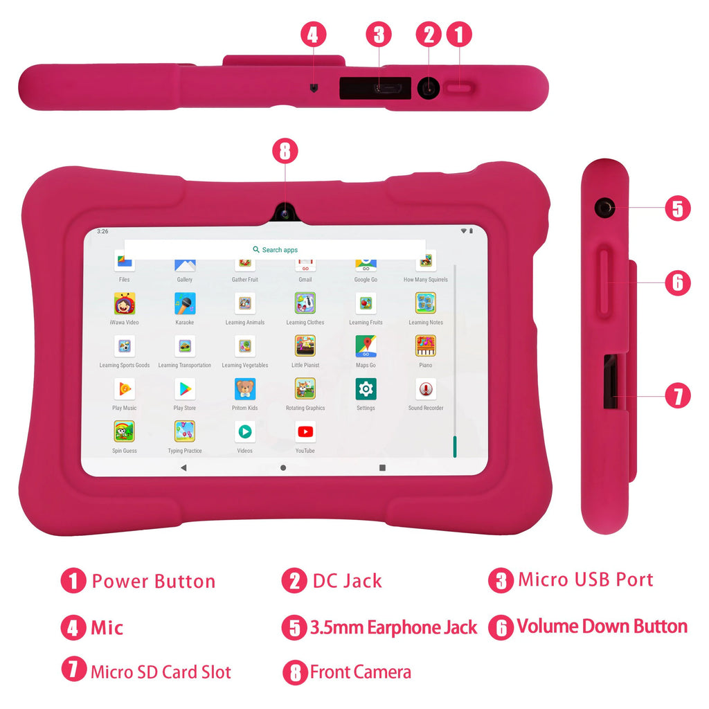 7 Inch Kids Tablet Quad Core Android 10 32GB Wifi Bluetooth Educational Software Installed