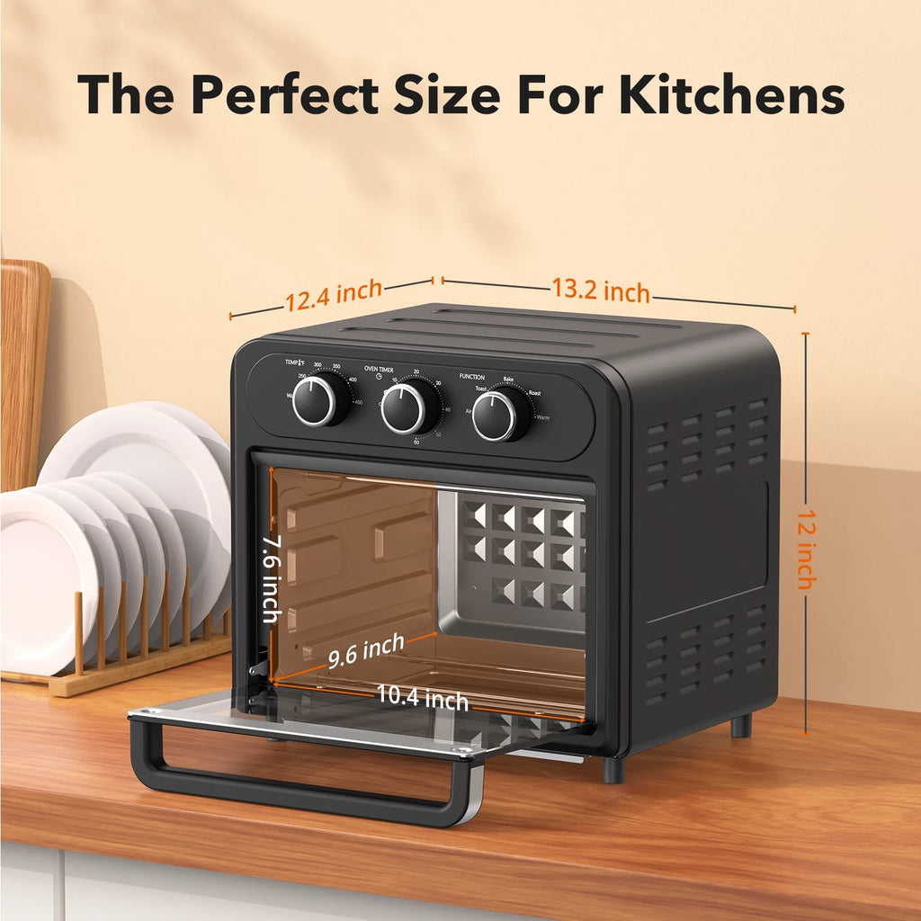 Air Fryer, 1700W 14.8 Quart, 5 in 1 Toaster Oven Countertop, Oil-Less Cooking, Stainless Steel, Black