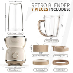 Personal Size Blender 300 Watts for Shakes Smoothies Seasonings Sauces with 17 Oz Cup / 10 Oz Mug,Retro Style
