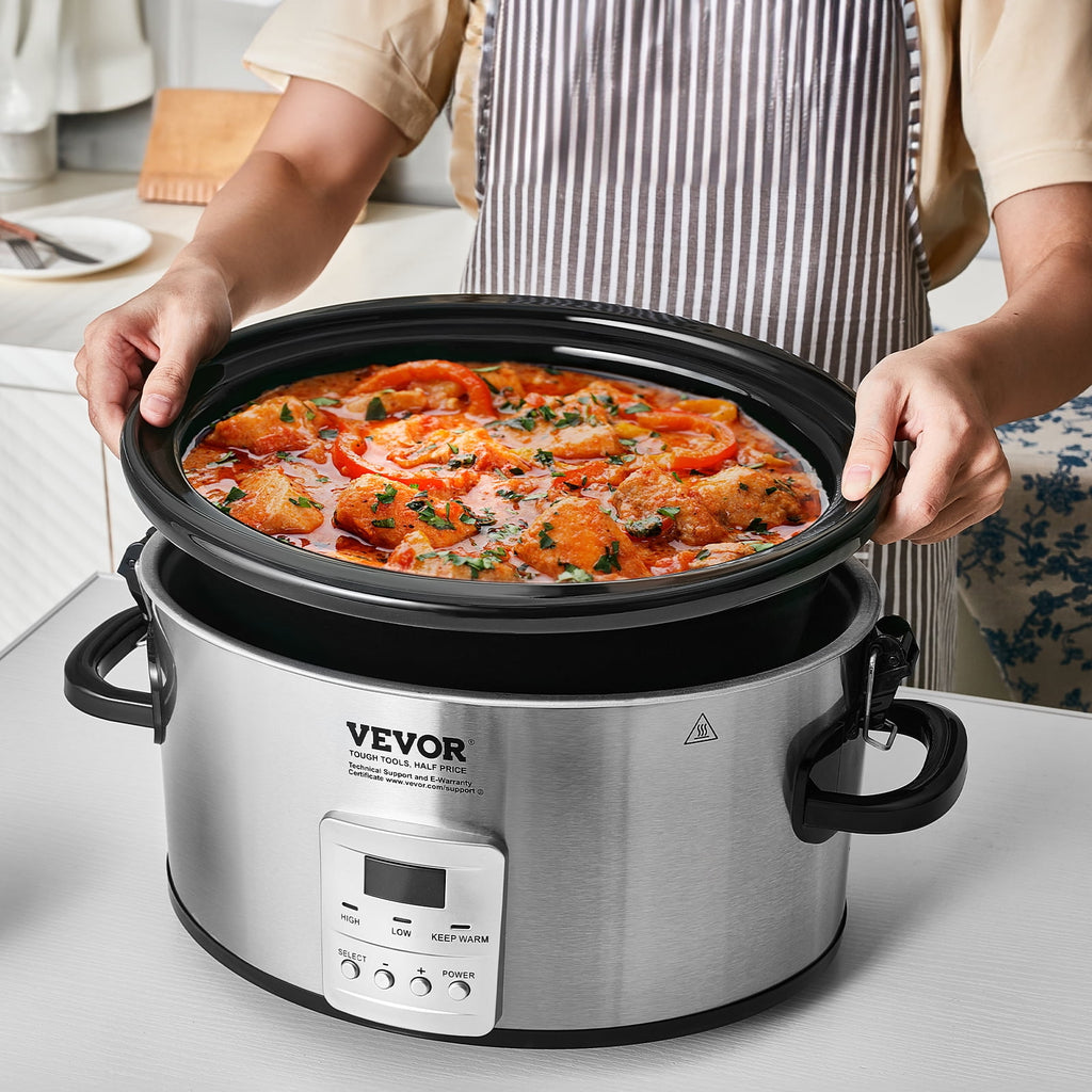 Slow Cooker 6QT 240W Electric Cooker Pot 3-Level Heat Settings 20H Timer