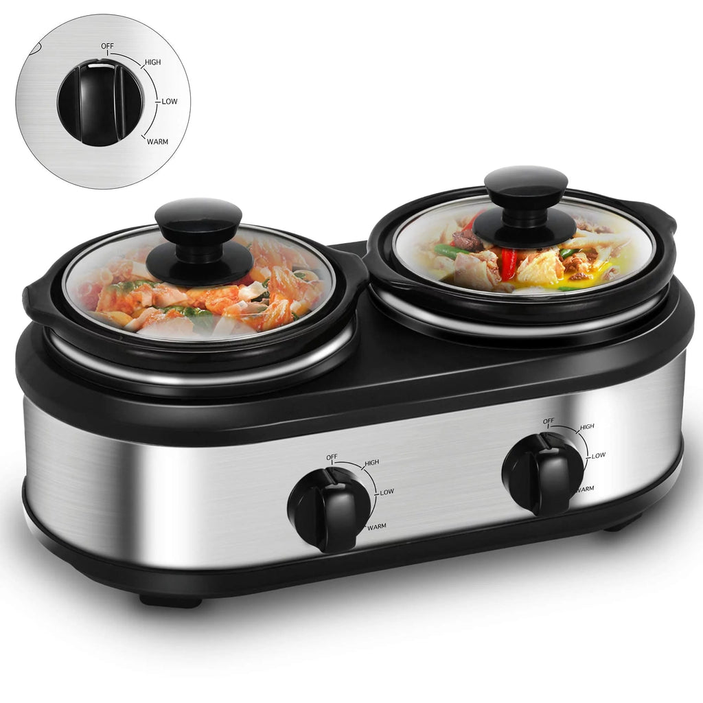 Triple Slow Cooker, 3X1.5 Quart Electric Slow Cooker Buffet Server, Food Warmer Cooking Pot, Adjustable Temp Removable Ceramic Pots Lid Rests