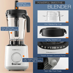1500W Countertop Smoothies Blender with 10 Speed and 6 Pre-Setting Programs, Easy to Clean, Liquor Alcohol Drink Dispenser for Parties Home Bar Use