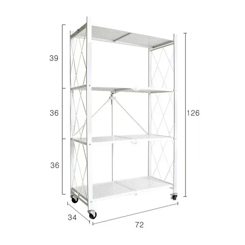 Foldable Metal Storage Rack Multifunctional Living Room Shelf Multilayer Installation Free Kitchen Organizer Trolley Bookshelf