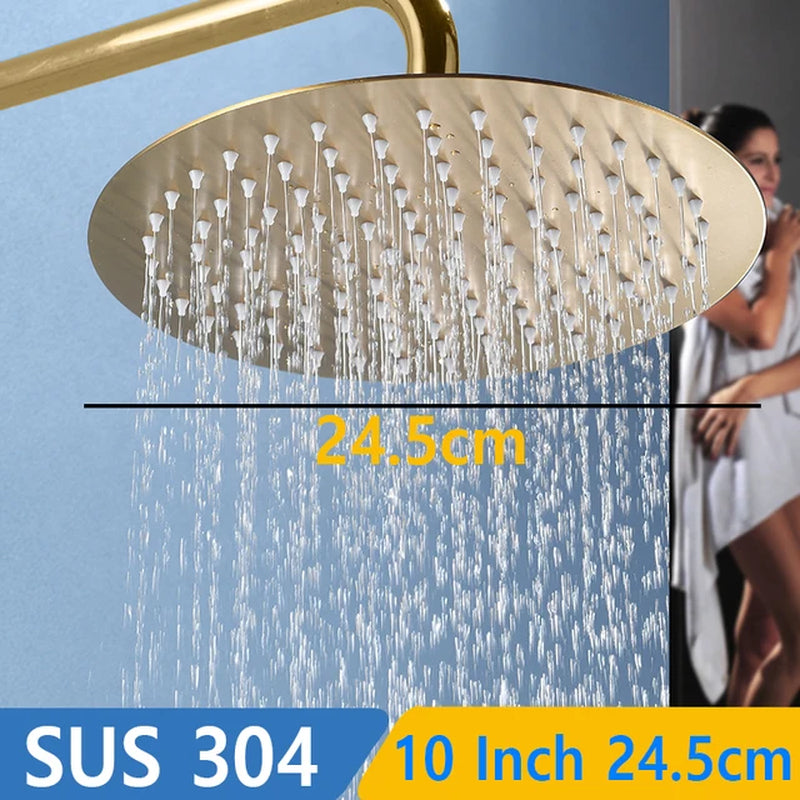 Rushed Golden Shower Head Bathroom Sus 304 Stainless Steel Rainfall Rain Wall Mounted 8 