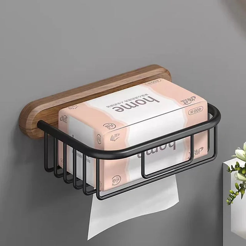 Bathroom Hardware Set, Black Wood Bath Accessories Wall Mounted Towel Rack,Towel Bar,Toilet Brush,Towel Hooks,Paper Holder