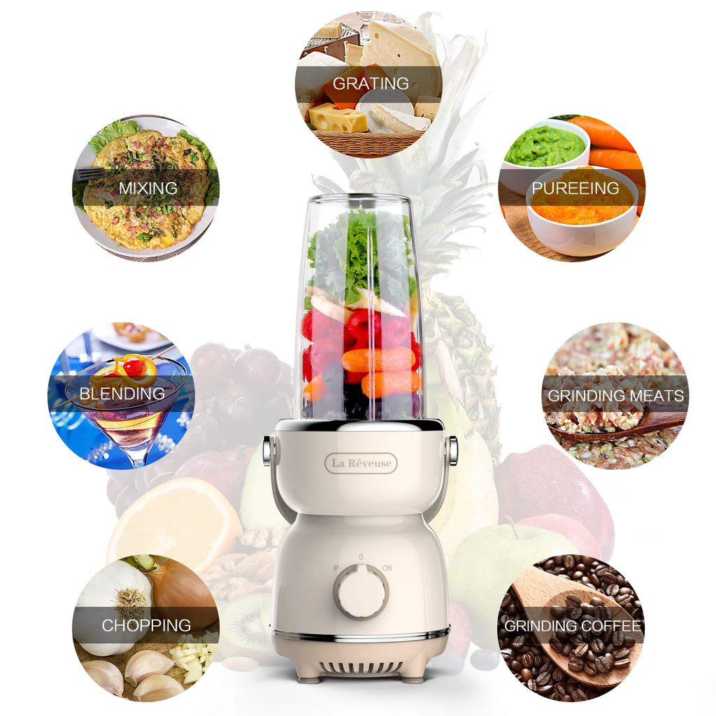 Personal Size Blender 300 Watts for Shakes Smoothies Seasonings Sauces with 17 Oz Cup / 10 Oz Mug,Retro Style