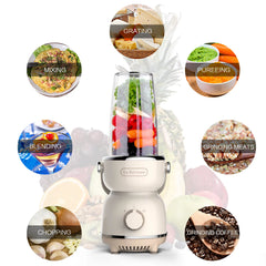 Personal Size Blender 300 Watts for Shakes Smoothies Seasonings Sauces with 17 Oz Cup / 10 Oz Mug,Retro Style
