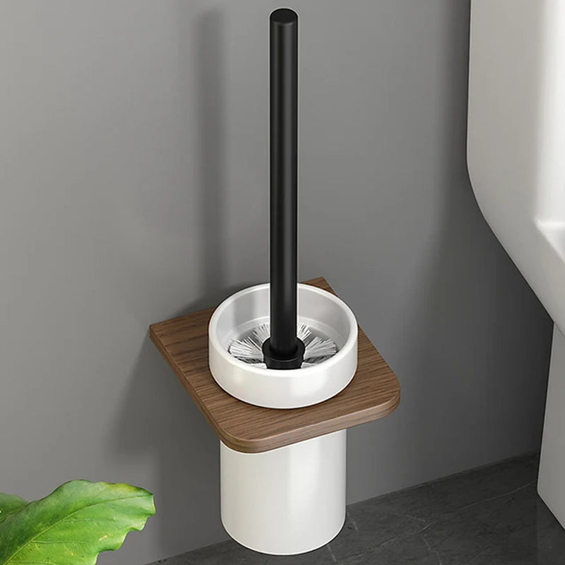 Bathroom Hardware Set, Black Wood Bath Accessories Wall Mounted Towel Rack,Towel Bar,Toilet Brush,Towel Hooks,Paper Holder