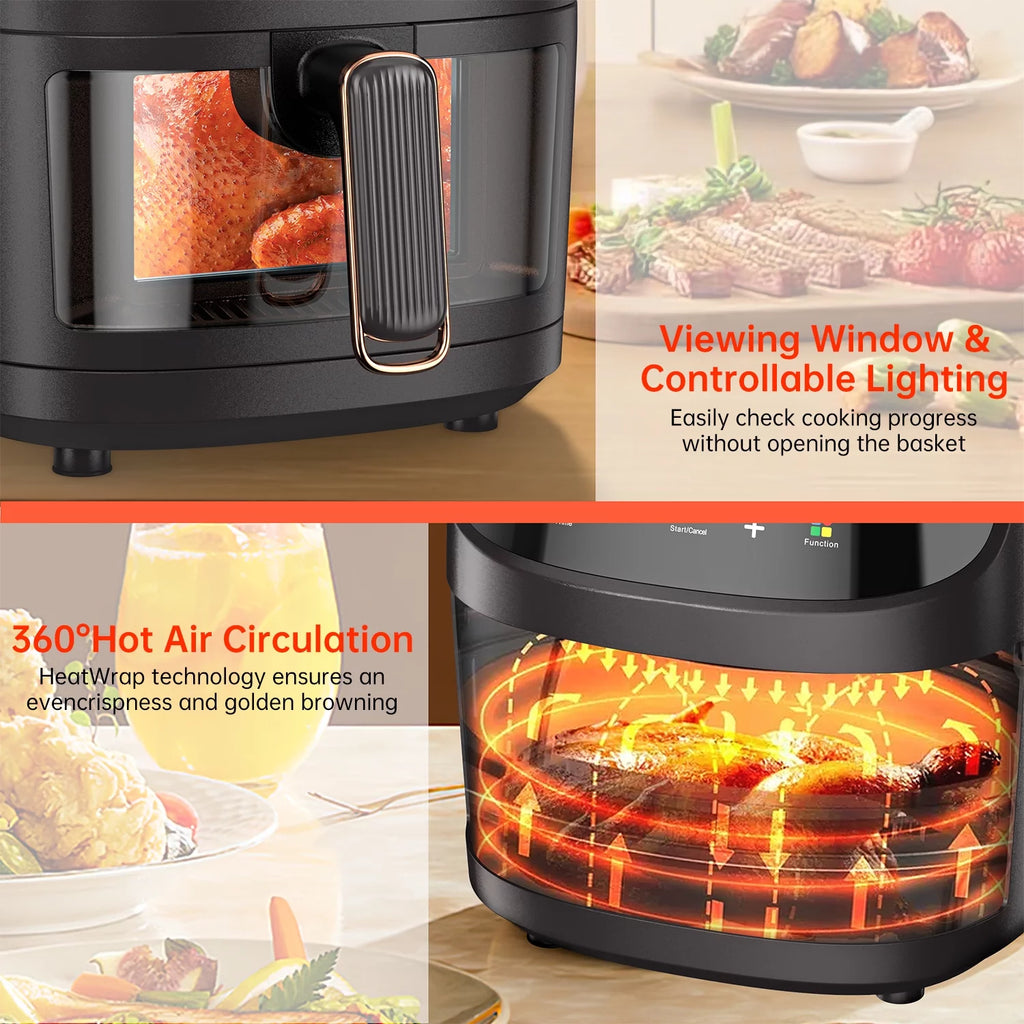 Air Fryer 7.4 QT Large Capacity Touch Screen Smart Fryers Household Multi-Function Window Visible Air Fryer That Crisps, Roasts, Reheats, & Dehydrates,Including Air Fryer Paper Liners 50Pcs,Black