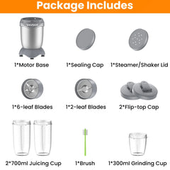 3-In-1 Smoothies Blender, 11 Pcs Countertop Blender for Shakes and Smoothies, BPA Free ,Silver Gray
