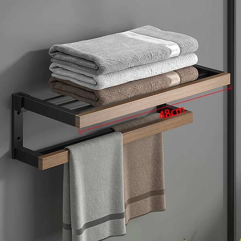 Bathroom Hardware Set, Black Wood Bath Accessories Wall Mounted Towel Rack,Towel Bar,Toilet Brush,Towel Hooks,Paper Holder