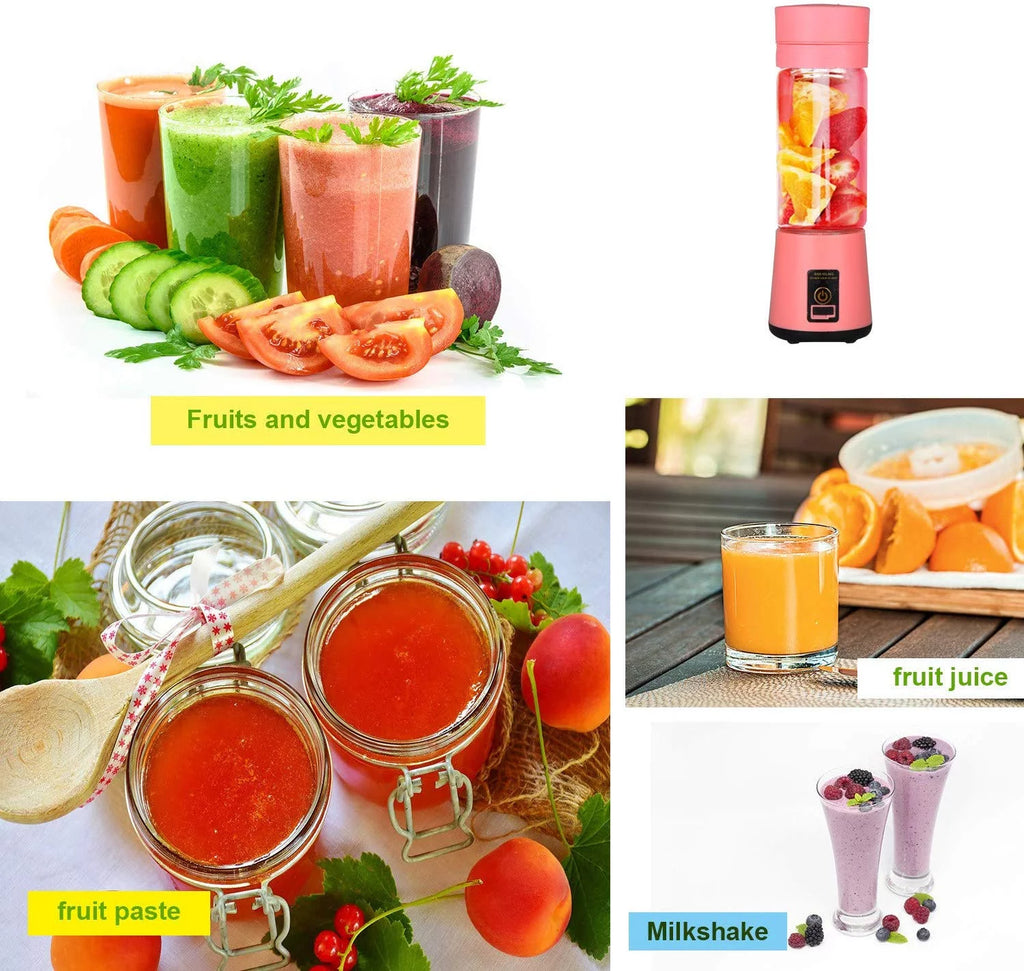 400Ml Portable Blender, USB Rechargeable Smoothie Blender Personal Juicer Cup Fruit Mixer, High Borosilicate Glass Cup, Pink