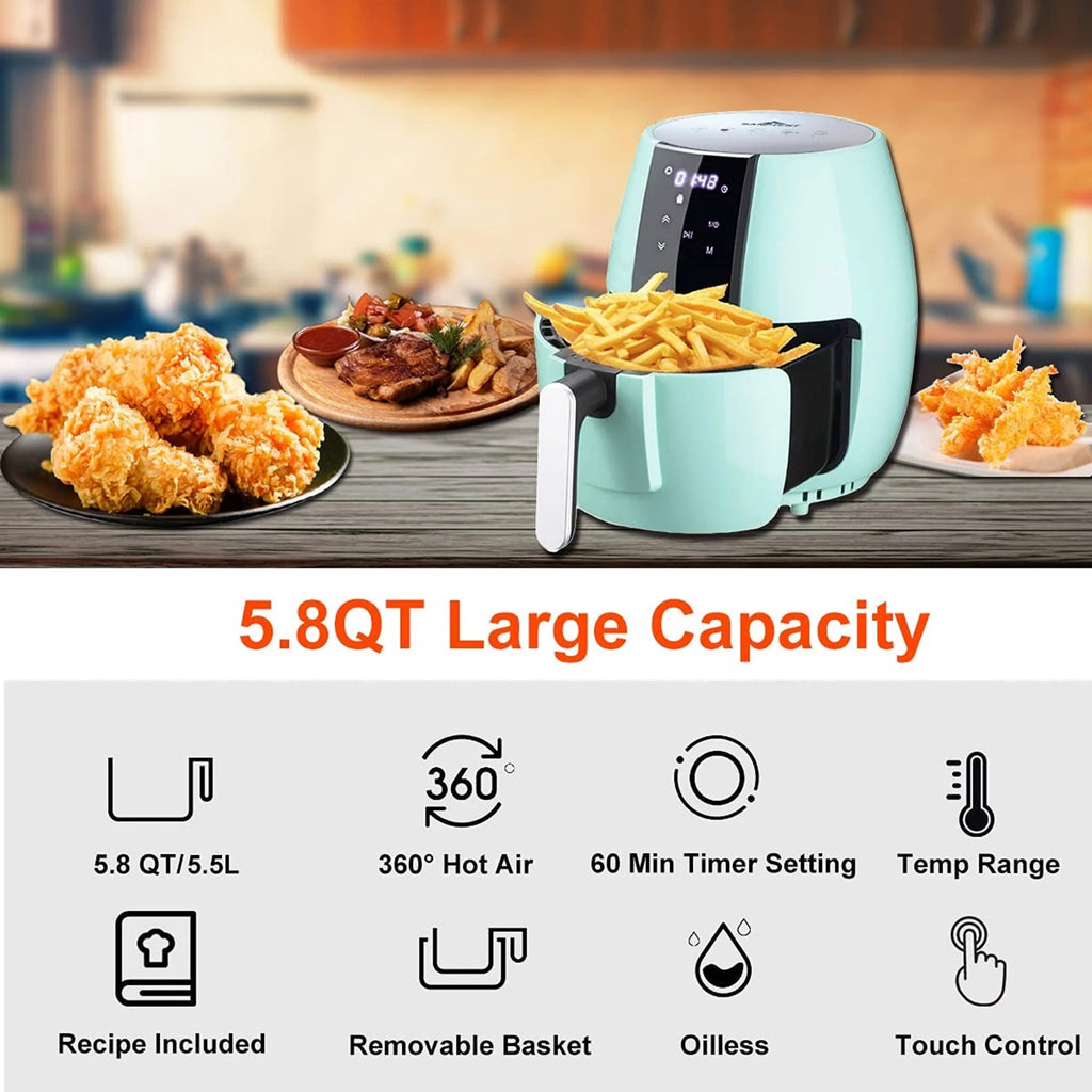 5.8 Quart Air Fryer, Electric Hot Oven Oilless Multifunctional Cooker with Digital LED Touchscreen, Auto Shut-Off, ETL Certified, Best Present Gift (Green)